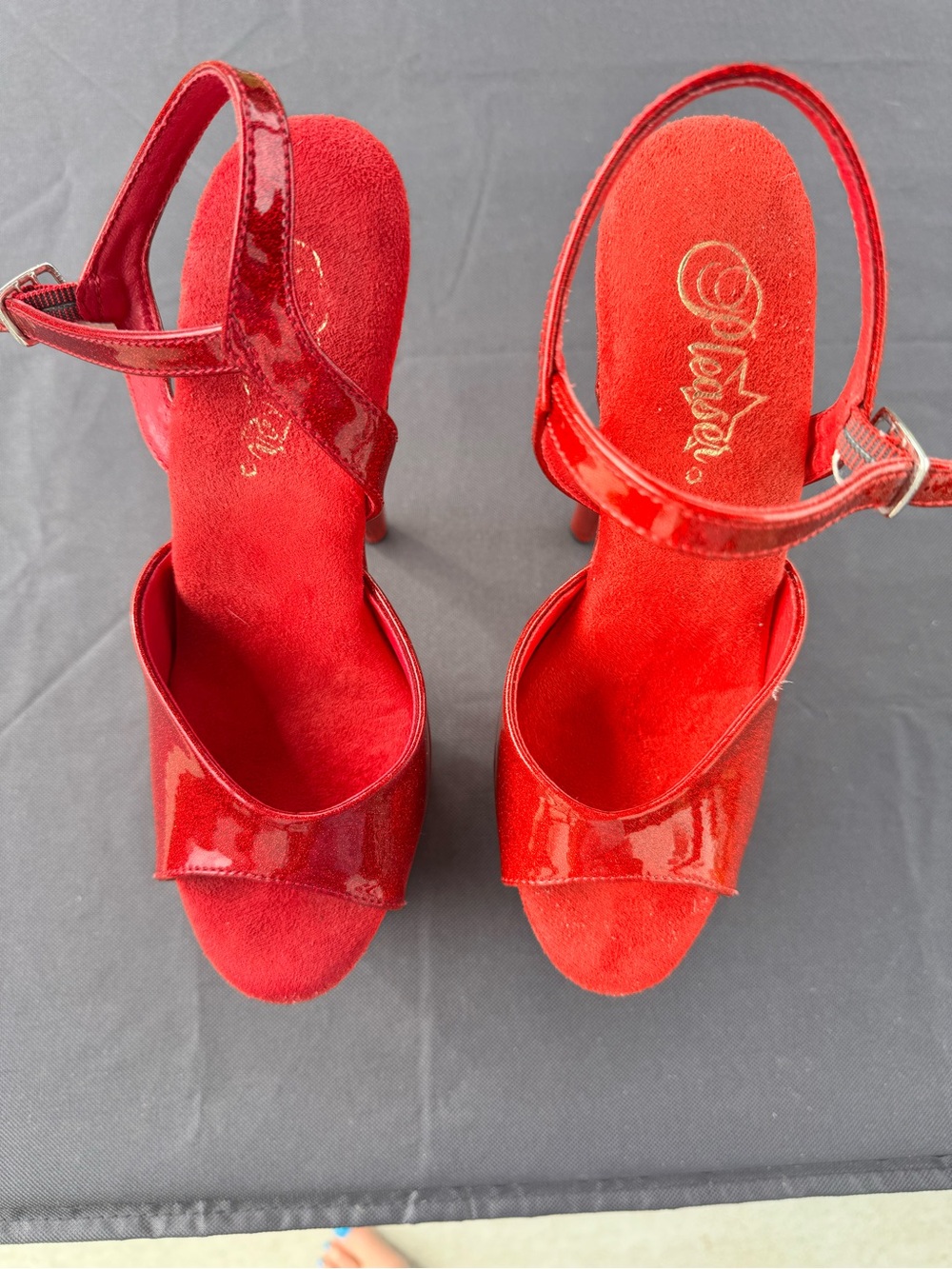 Pleaser Red Glitter Platform Stiletto Sandals - Picture 4 of 5